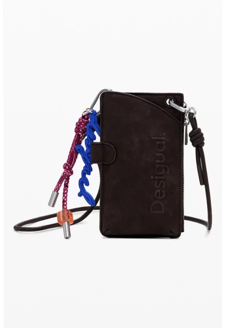 Калъф за карти от набук с отделяща се презрамка - Тъмнокафяв