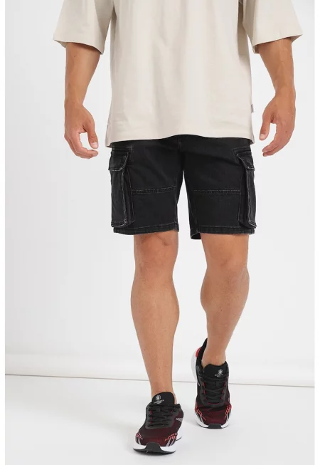 Карго бермуди от деним - Черен