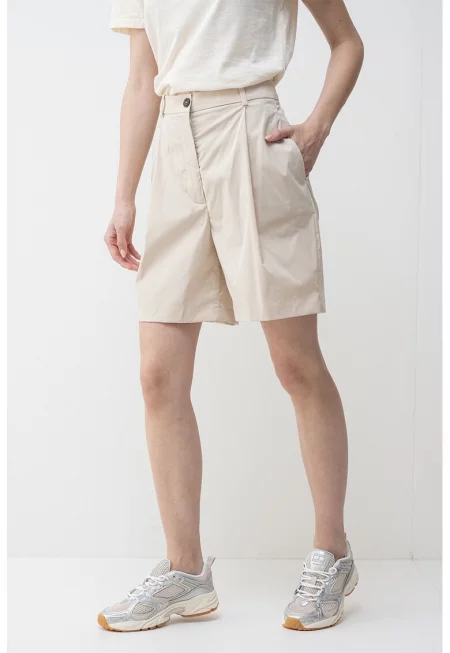 Къс панталон с плисирани детайли - Светло бежово