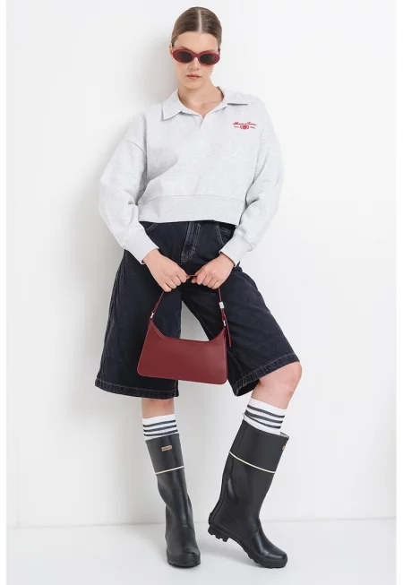 Къс свободен суитшърт с яка