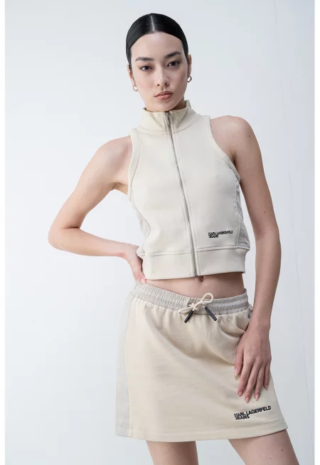 Къс топ с органичен памук с цип - Бежов