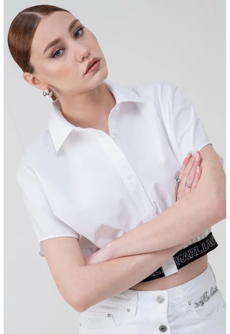 Къса памучна риза - Черен/Мръснобял