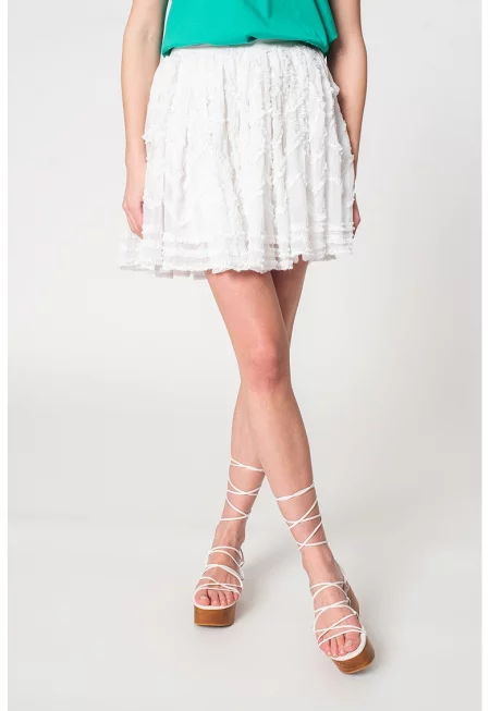 Къса разкроена пола Halvy с набирания - Бял