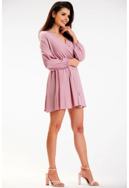 Къса рокля с дълъг ръкав - вискоза - ежедневна A577