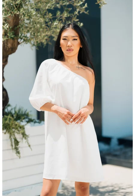 Къса рокля с едно рамо Бяла 17675