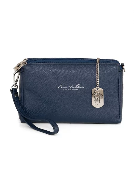 Кожен клъч с отделяща се презрамка - Тъмносин