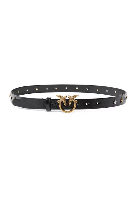 Кожен колан с тока с лого - Черен