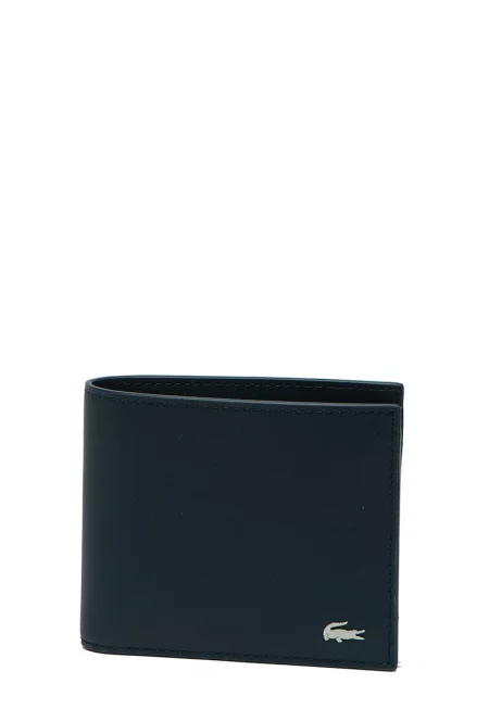 Кожен портфейл с лого и двойно прегъване - Тъмносин