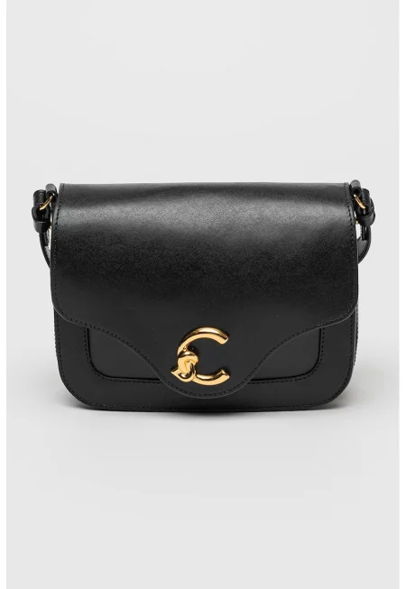 Кожена чанта през рамо C-Me с капаче - Черен