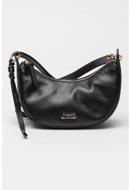 Кожена чанта през рамо Half Moon - Черен