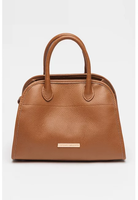 Кожена чанта през рамо - Карамел