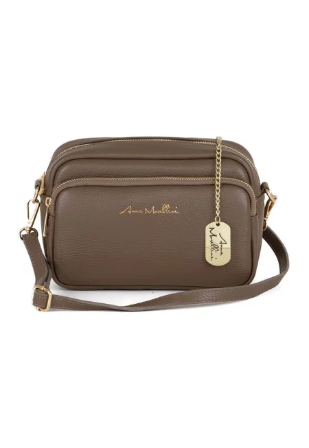 Кожена чанта през рамо с преден джоб с цип