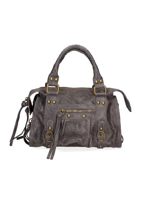 Кожена чанта за рамо от еко кожа - Tъмносив