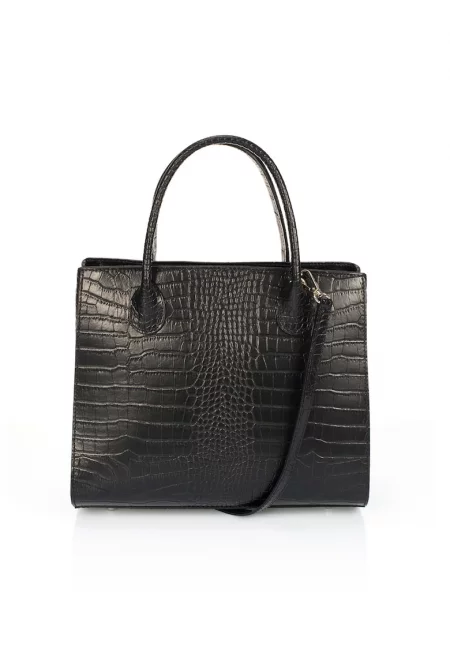 Кожена чанта за рамо с шагрен - Черен