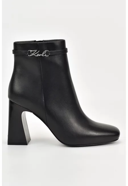 Кожени боти с масивен ток - Черен