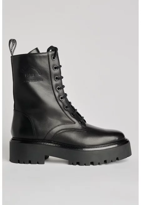 Кожени боти с релефно лого - Черен