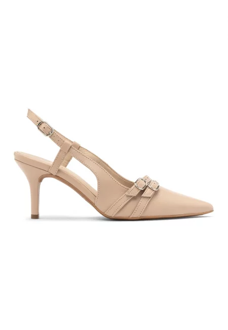 Кожени обувки Ofelia с ток и токи - Бежов