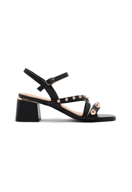 Кожени сандали с масивен ток - Черен