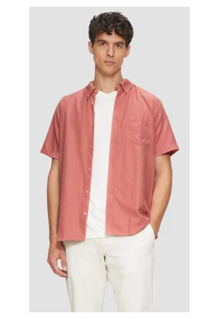 Мъжка риза  стандартна кройка с джоб на гърдите - Розова пудра