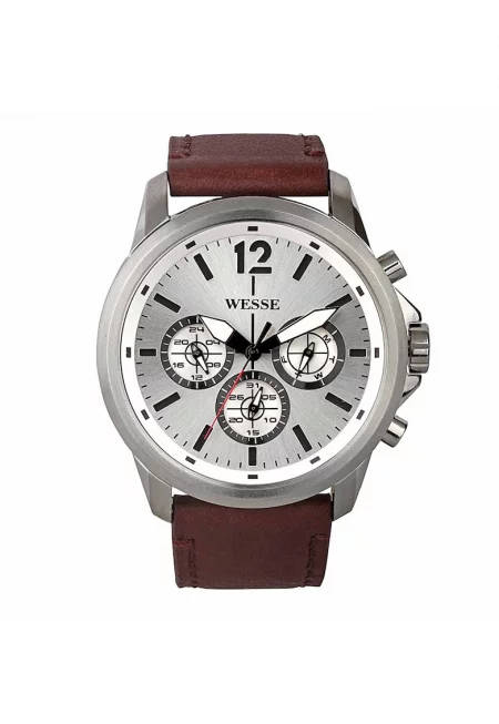 Мъжки часовник  модел WWG400504L - сребрист - сив - кафява каишка - кварцов механизъм - водоустойчивост 3 ATM
