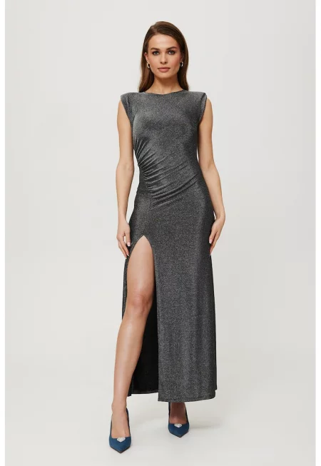 Метална макси рокля с цепка на крачола Маковер