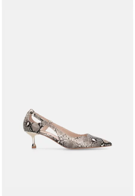 Обувки от еко кожа със змийски мотиви - котешки ток и отвори
