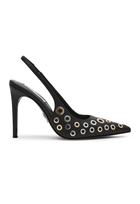 Обувки с отворена пета и илици - Златист/Черен/Сребрист