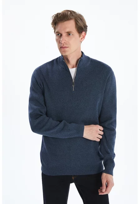 Памучен пуловер с къс цип