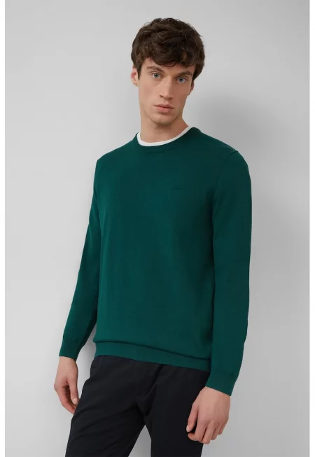 Памучен пуловер с овално деколте