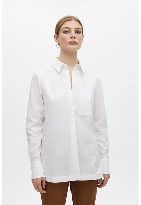 Памучна риза с декоративни копчета - Бял