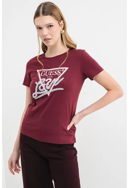 Памучна тениска с лого и мъниста