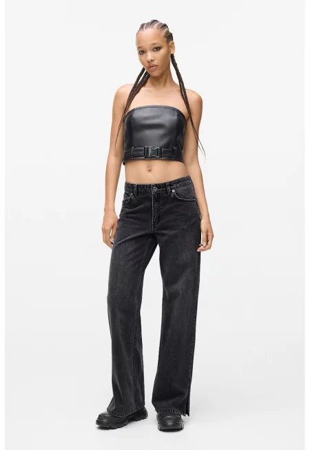 Памучни дънки със средна талия - Tъмносив