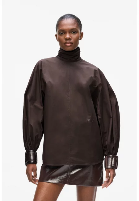 Поло с токи на маншетите - Тъмнокафяв