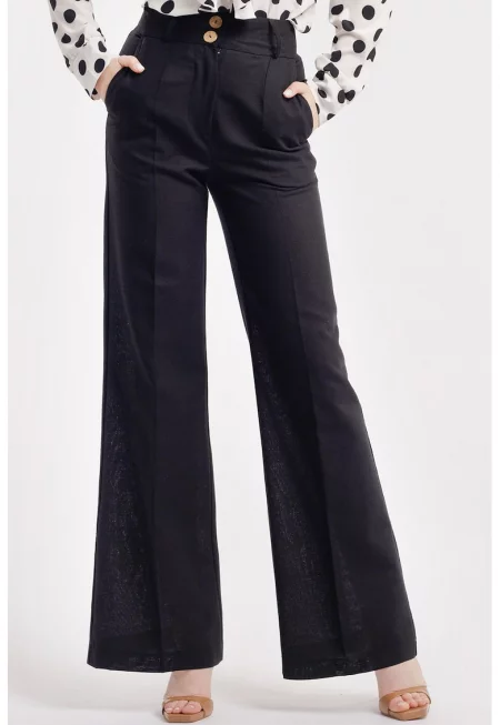 Прав панталон с висока талия - Черен