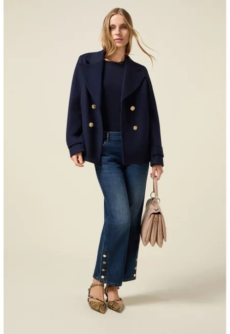 Прави дънки с декоративни копчета - Тъмносин