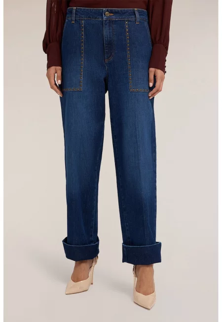 Прави дънки с висока талия - Тъмносин