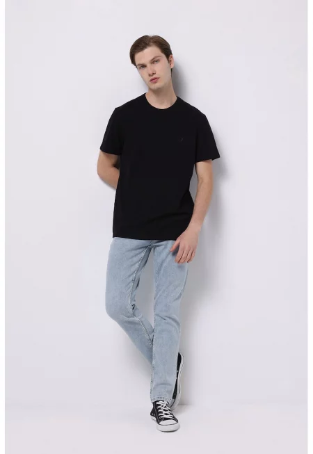 Прави дънки със средна талия - Светлосин меланж