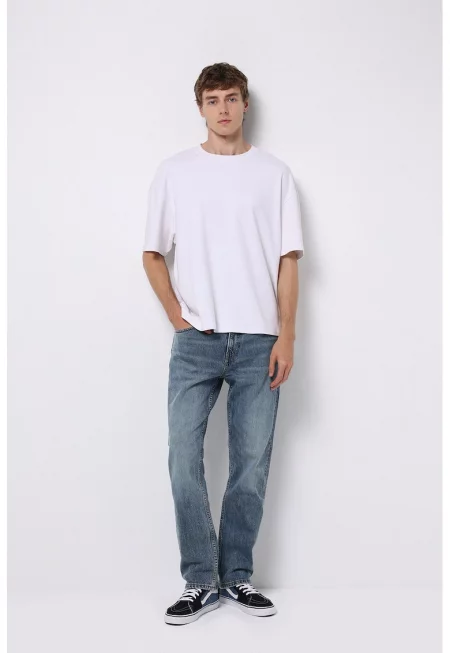 Прави дънки със средновисока талия - Прашно синьо