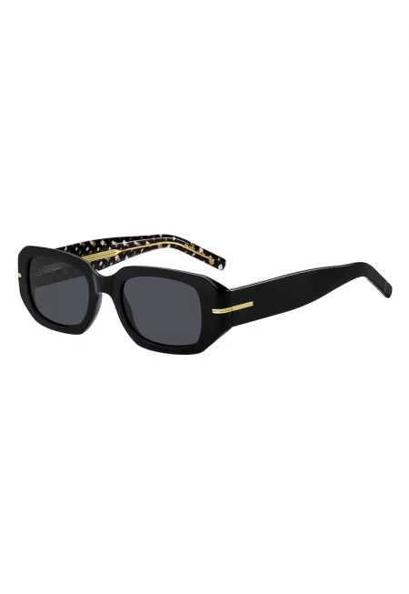 Правоъгълни слънчеви очила с контрасти - Златист/Черен