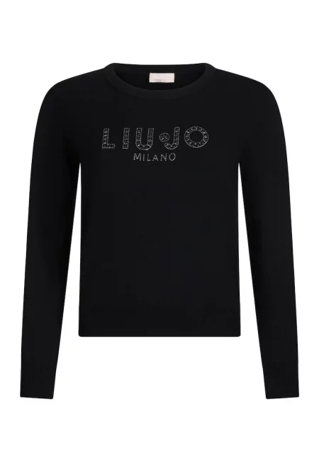 Пуловер с лого и декоративни камъни