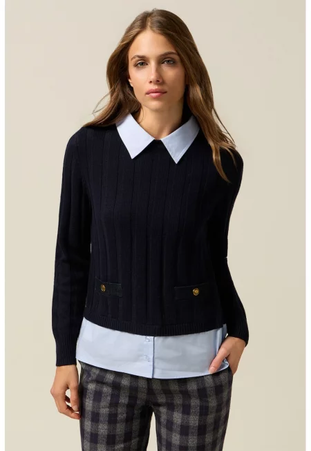 Пуловер с вълна - Ултрамарин синьо/Светлосин