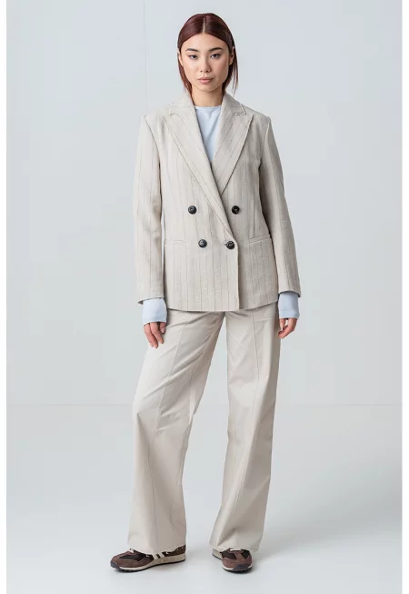 Раирано сако с памук - Светло бежово