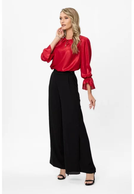 Разкроен панталон Eros с еластична талия - Черен