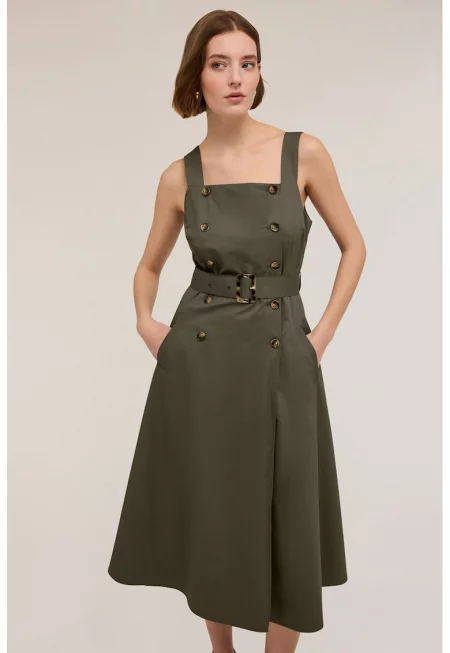 Разкроена миди рокля - Зелени аспержи