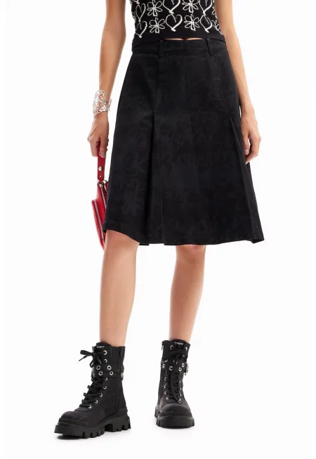 Разкроена пола с висока талия - Черен