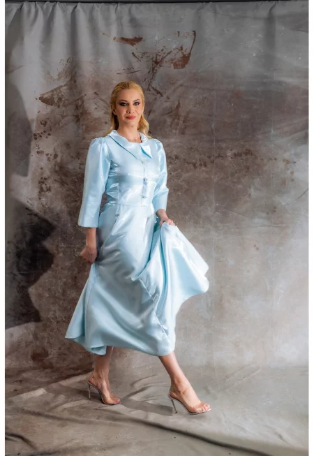 Разкроена рокля Taffeta - Ледено синьо