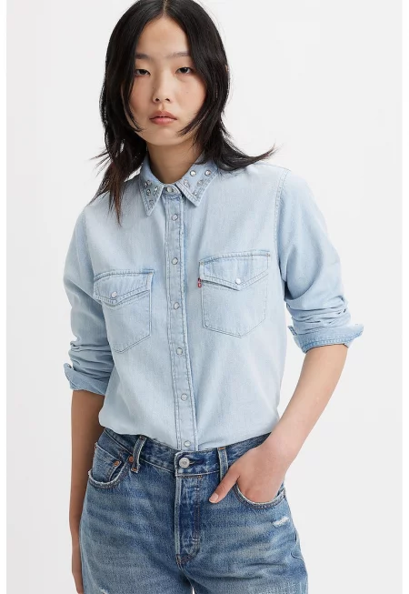 Риза от деним с джобове на гърдите