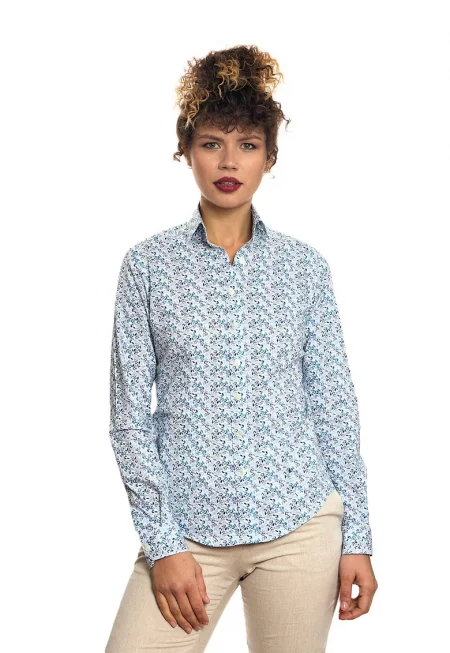 Риза с дълги ръкави и десен - Бял/Син