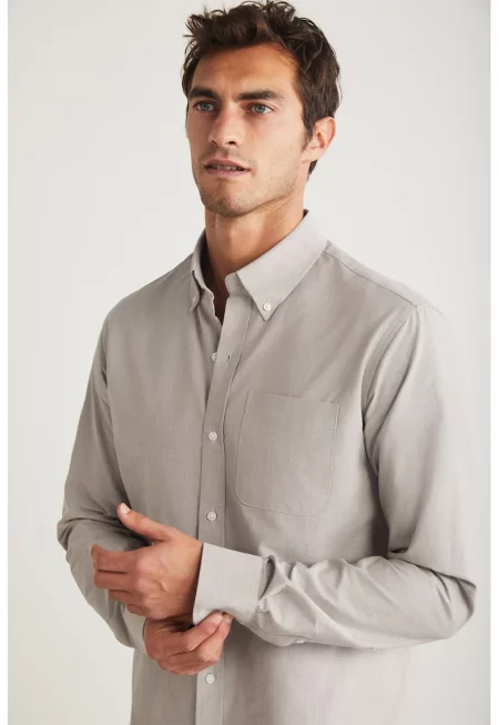 Риза с дълги ръкави - Сиво-бежов