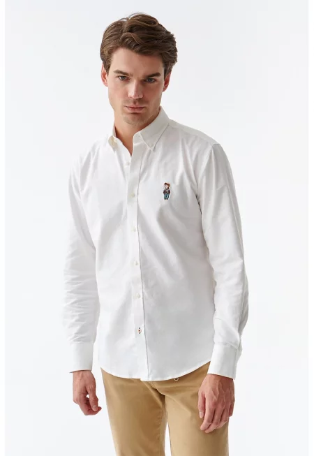 Риза с копчета на яката - Бял